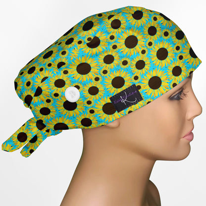 Grunge Sunflowers Low-Tie Surgeon Scrub Cap