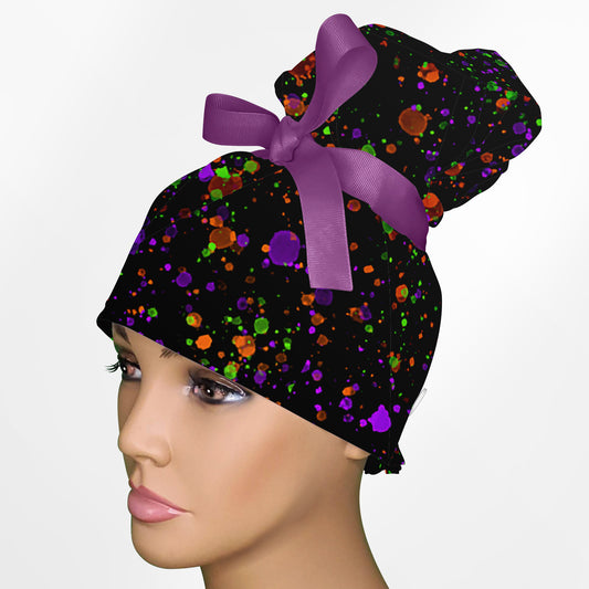 Halloween Splatter High Bun Ponytail Scrub Cap