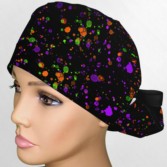 Halloween Splatter Ponytail Scrub Cap