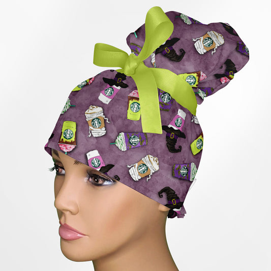 Eerie Espresso High Bun Ponytail Scrub Cap