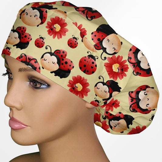 Happy Ladybug Bouffant Scrub Cap