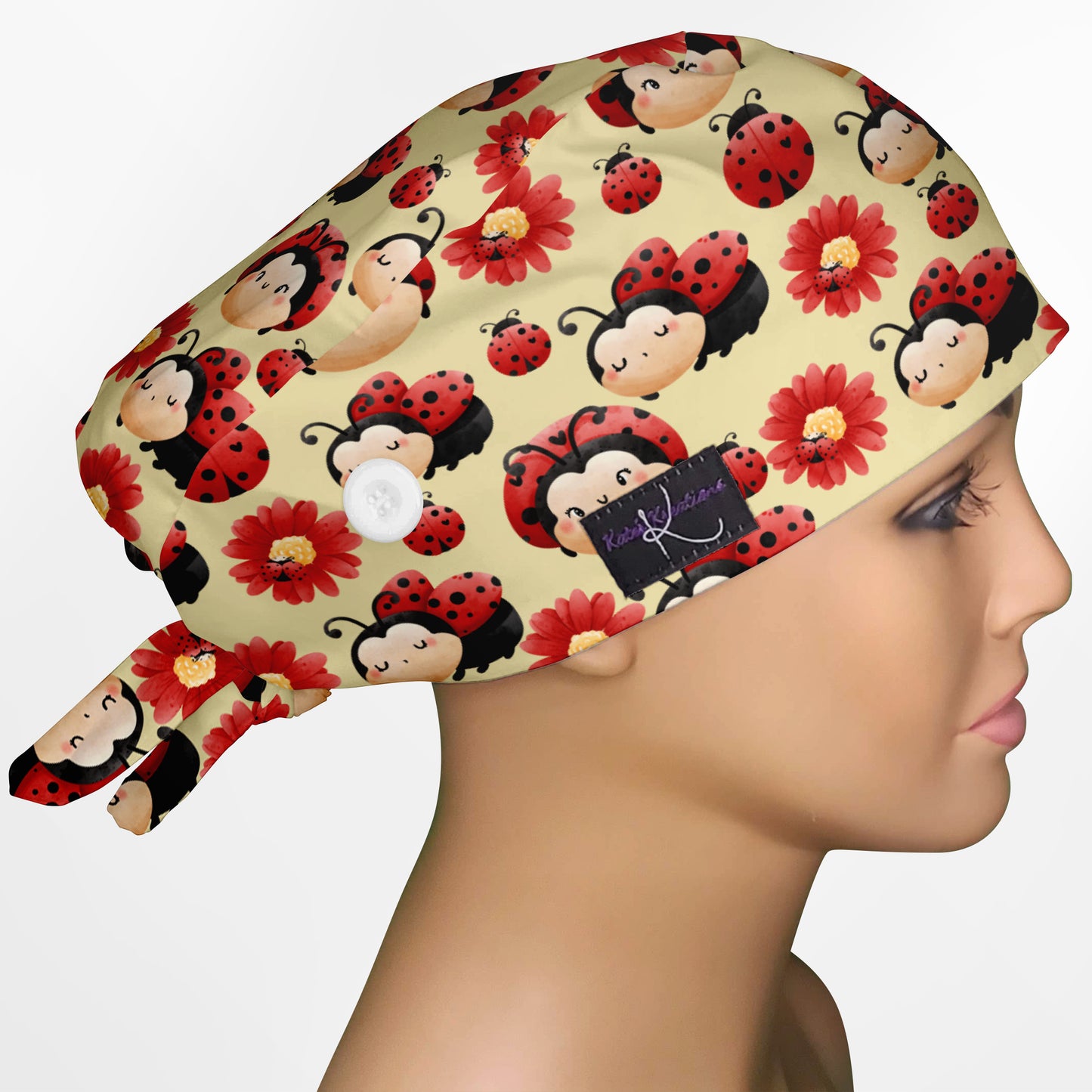 Happy Ladybug Low-Tie Surgeon Scrub Cap