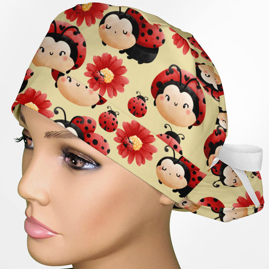 Happy Ladybug Ponytail Scrub Cap