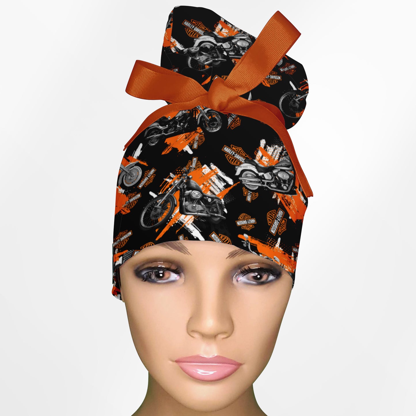 Harley Davidson Bikes High Bun Ponytail Scrub Cap