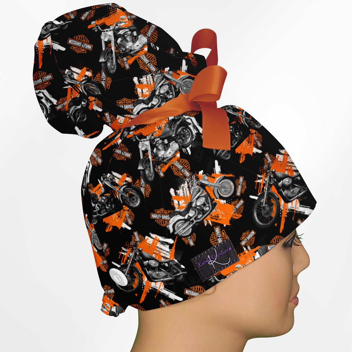 Harley Davidson Bikes High Bun Ponytail Scrub Cap