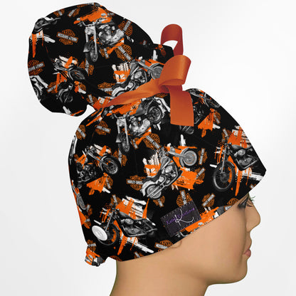 Harley Davidson Bikes High Bun Ponytail Scrub Cap