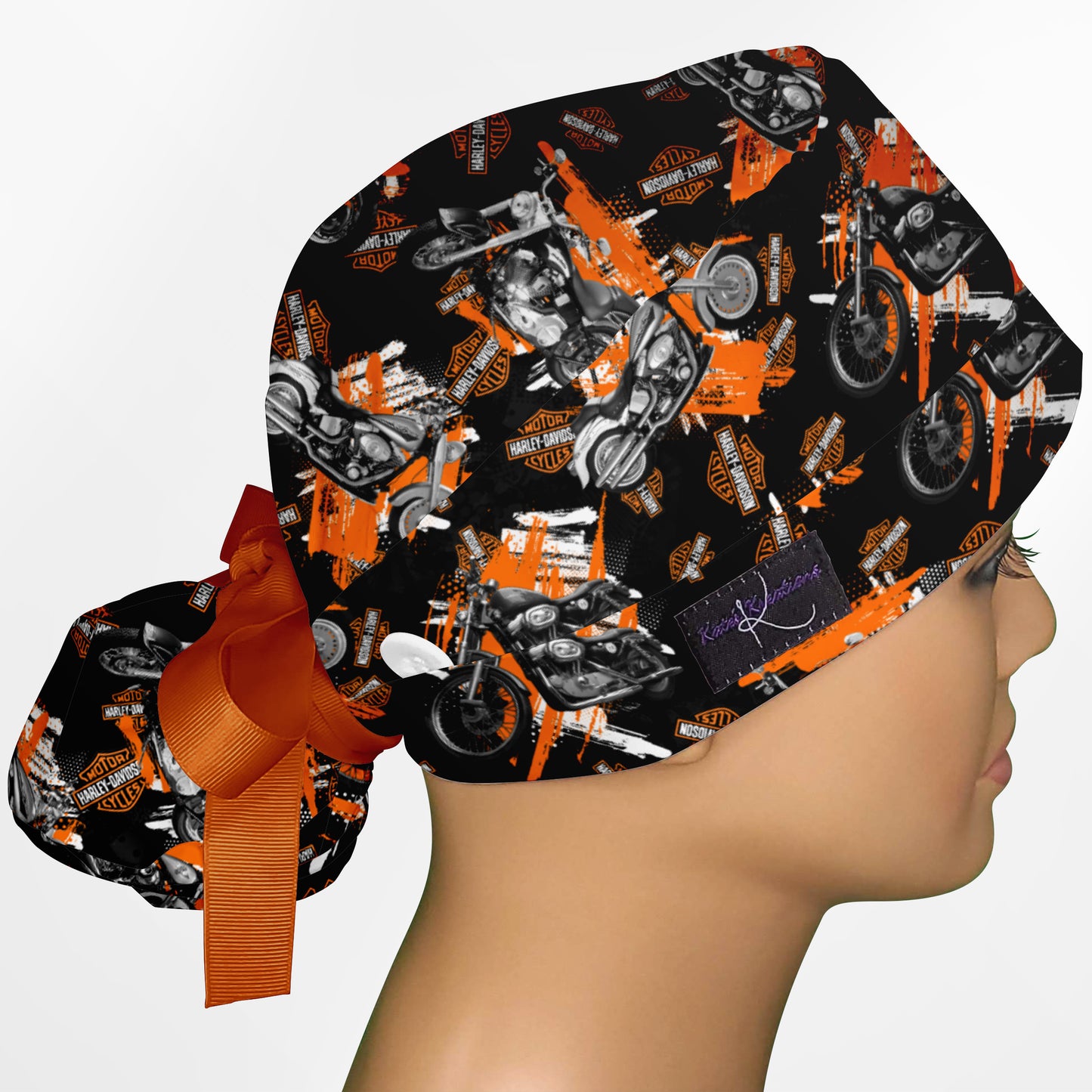Harley Davidson Bikes Ponytail Scrub Cap