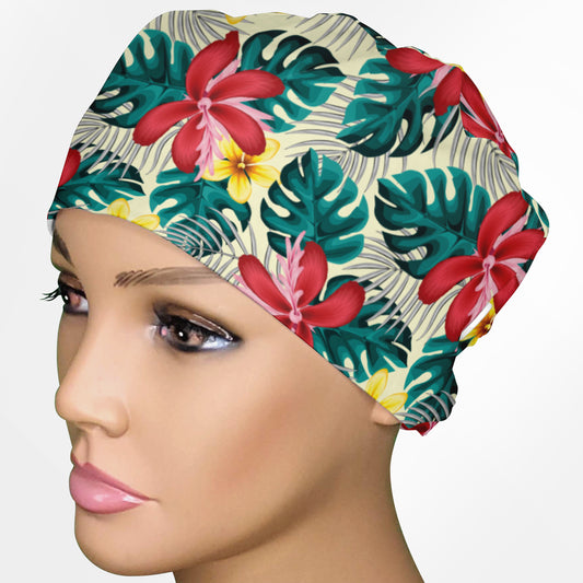 Hawaiian Jungle Low-Tie Surgeon Scrub Cap