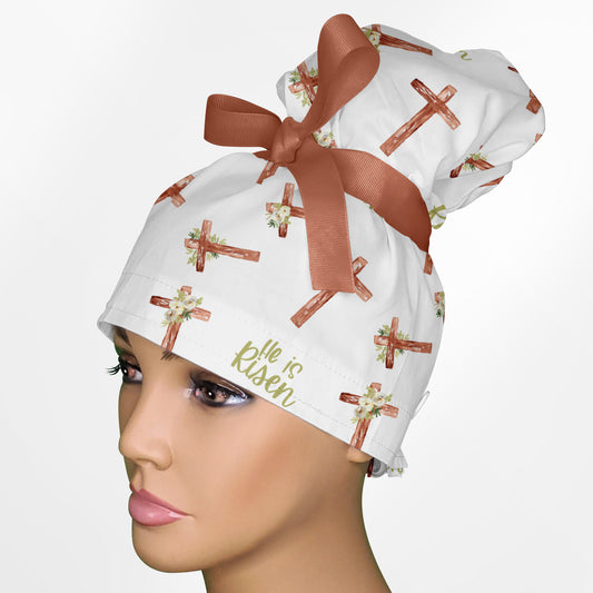 He Is Risen High Bun Ponytail Scrub Cap
