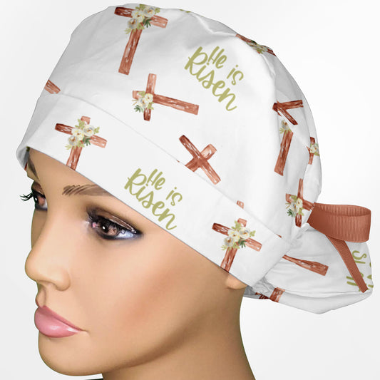 He Is Risen Ponytail Scrub Cap