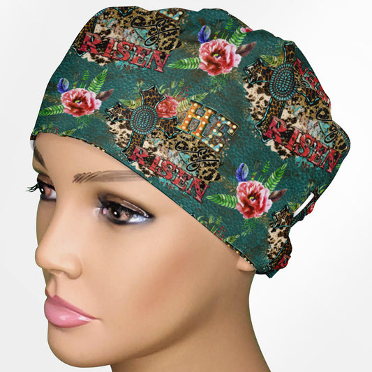 He Is Risen Turquoise Low-Tie Surgeon Scrub Cap