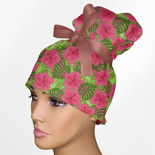 Hibiscus High Bun Ponytail Scrub Cap