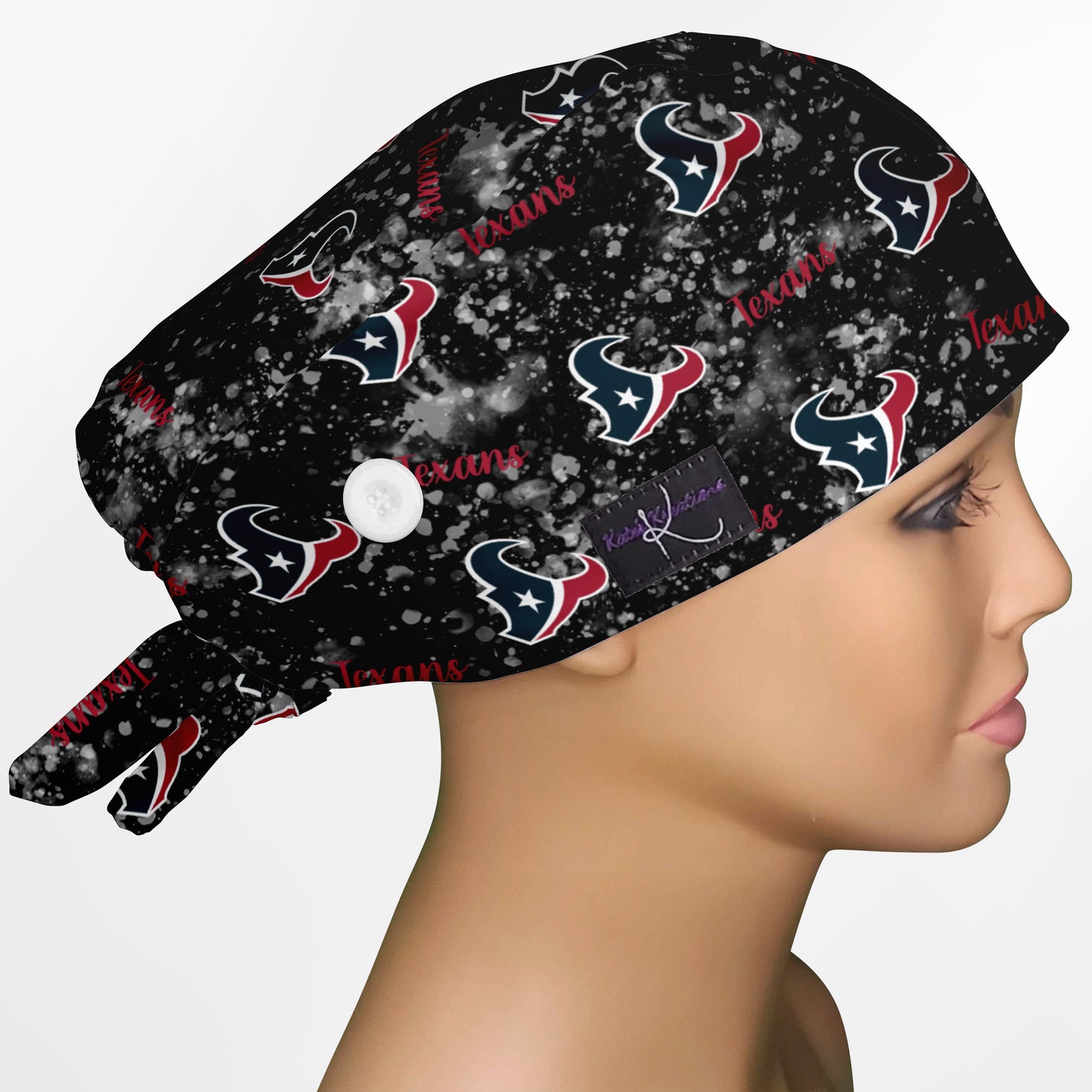 Houston Texans Black Splatter Low-Tie Surgeon Scrub Cap