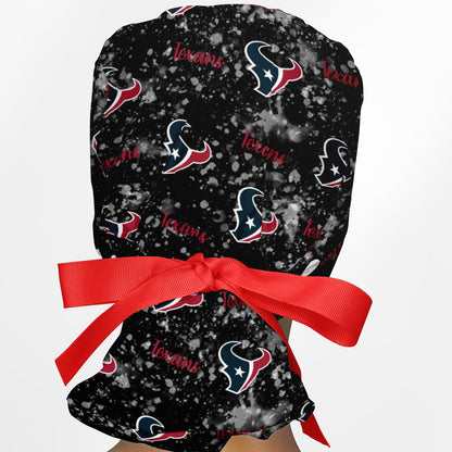 Houston Texans Black Splatter High Bun Ponytail Scrub Cap