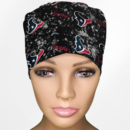 Houston Texans Black Splatter High Bun Ponytail Scrub Cap