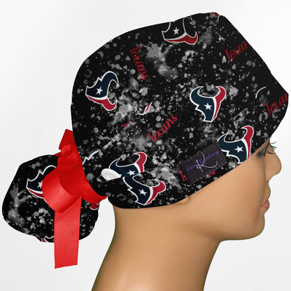 Houston Texans Black Splatter High Bun Ponytail Scrub Cap