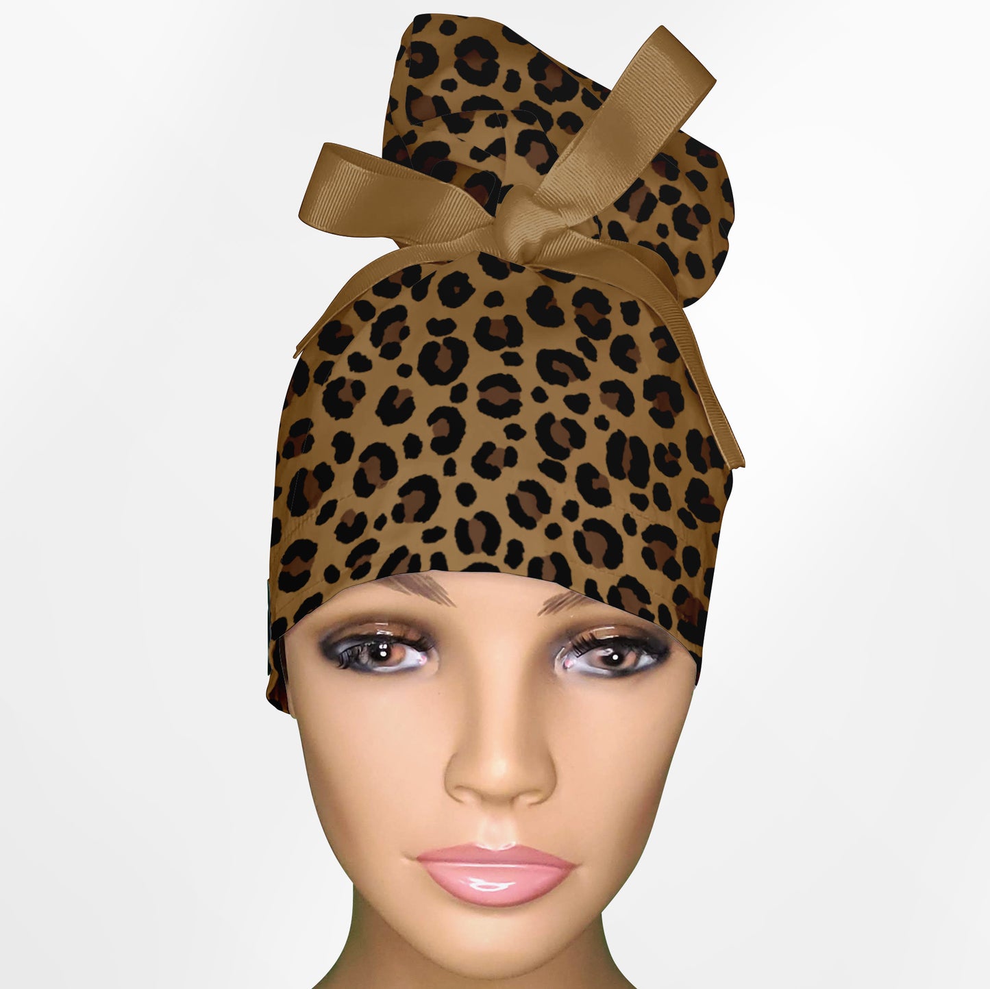 Leopard Print High Bun Ponytail Scrub Cap