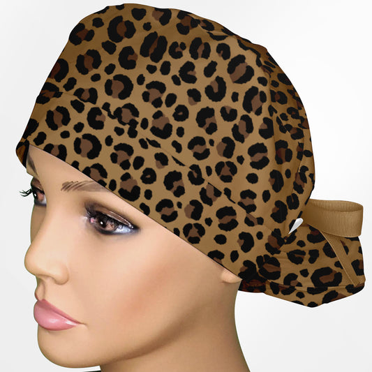 Leopard Print Ponytail Scrub Cap
