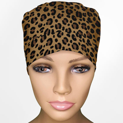 Leopard Print Ponytail Scrub Cap
