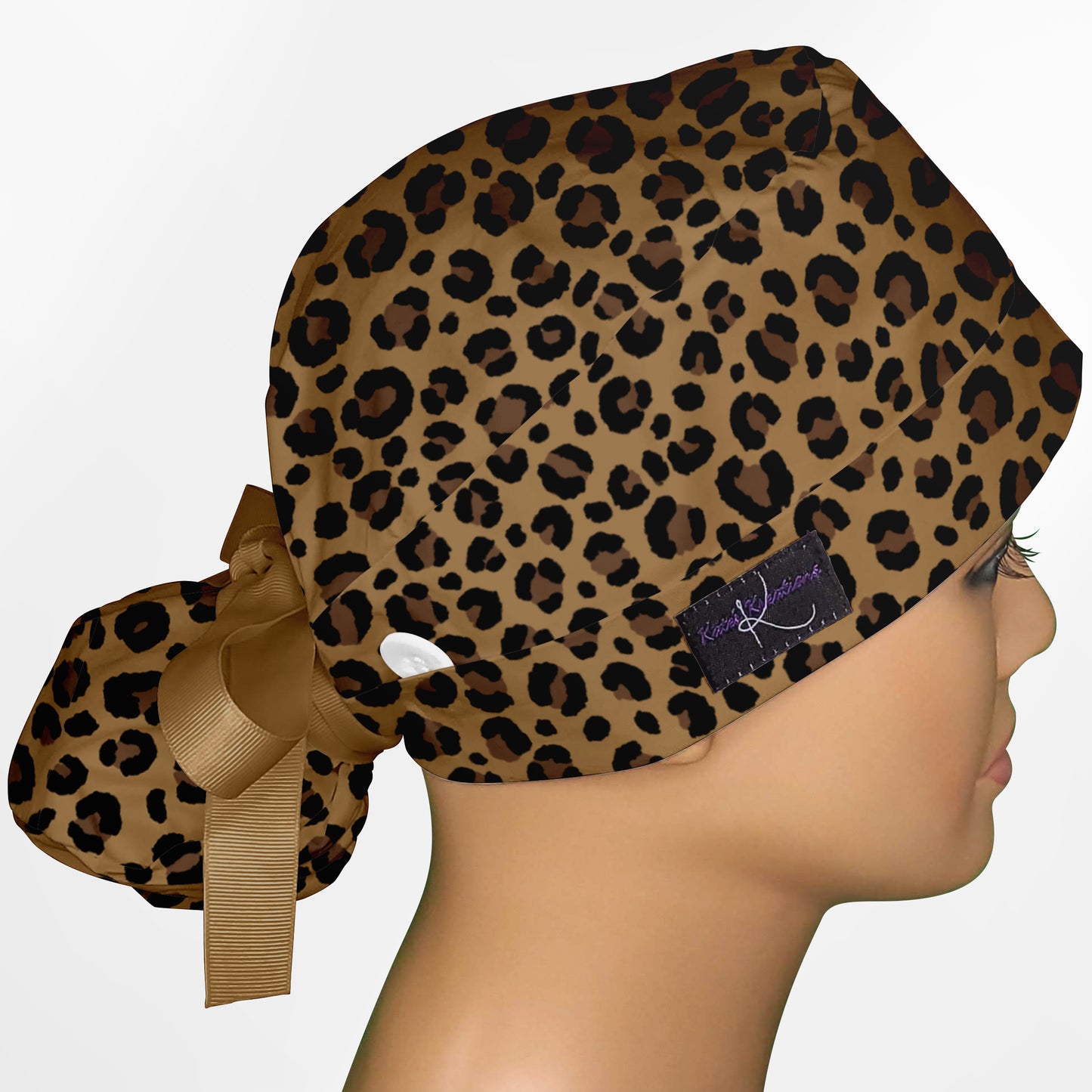 Leopard Print Ponytail Scrub Cap