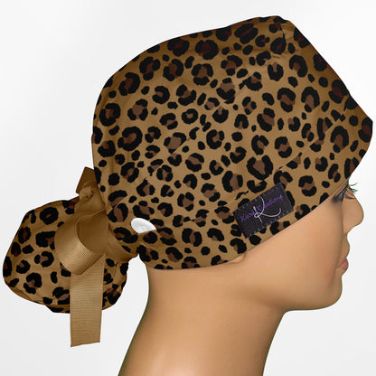 Leopard Print Ponytail Scrub Cap