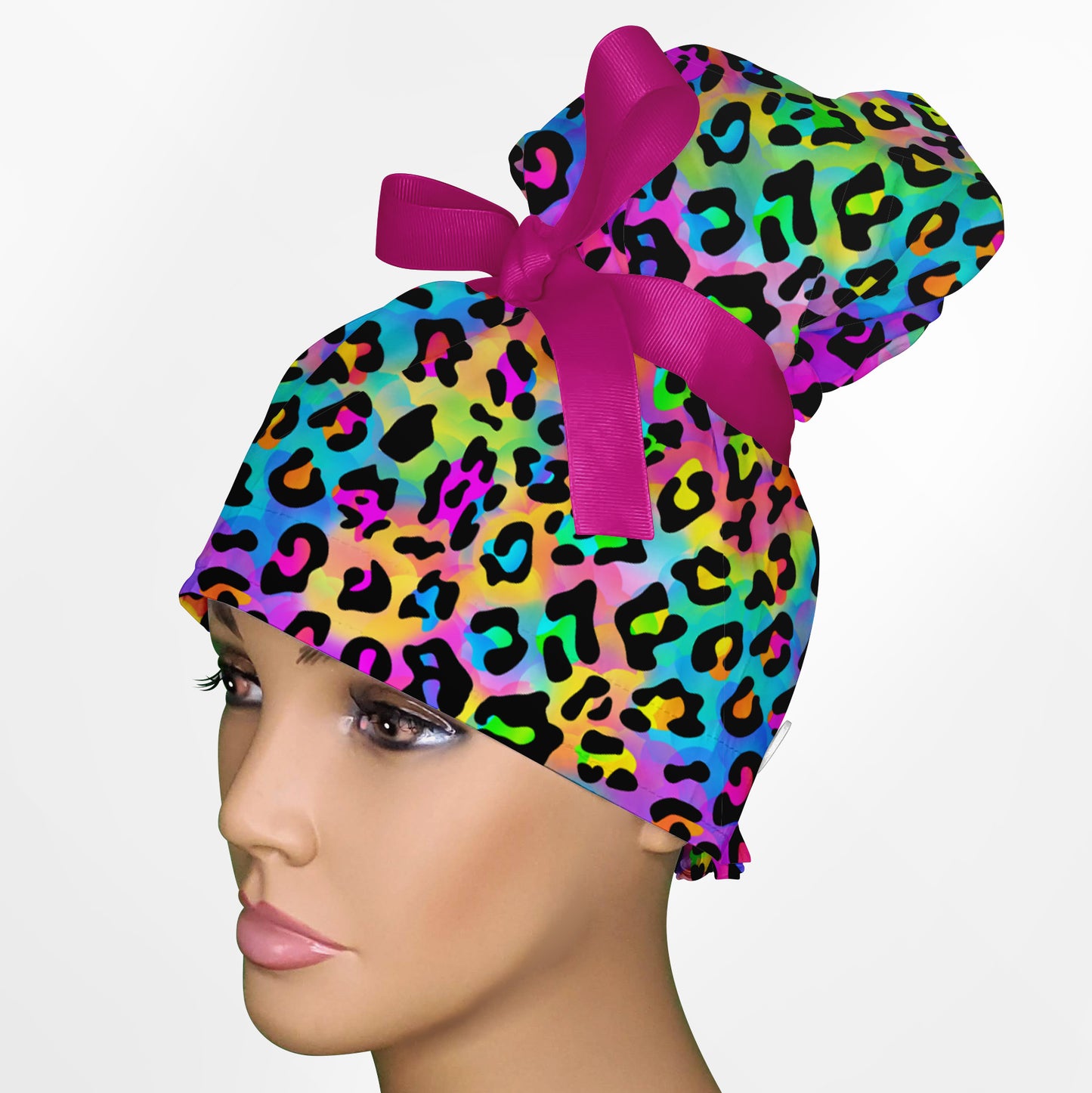 Lisa Leopard High Bun Ponytail Scrub Cap