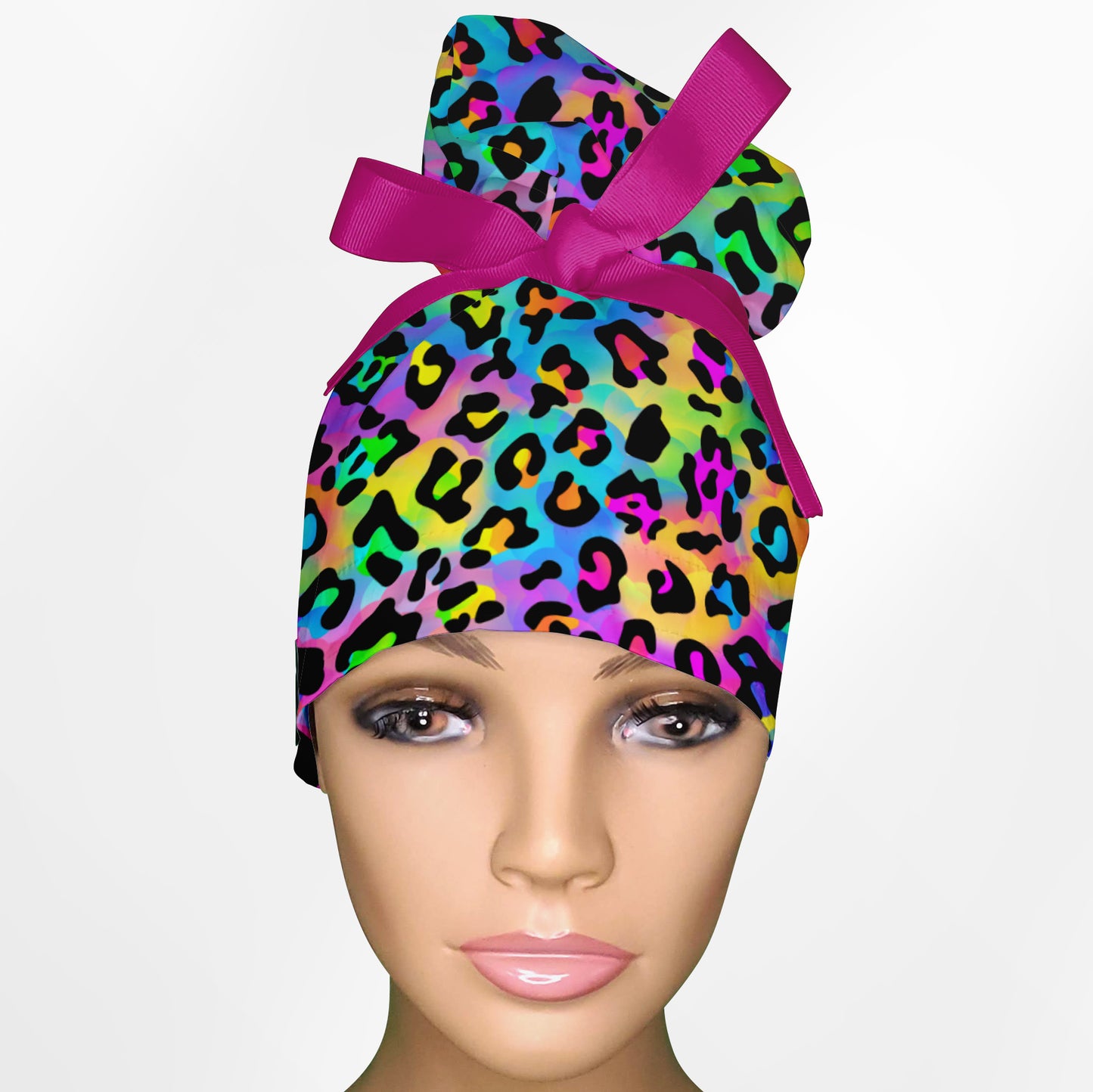 Lisa Leopard High Bun Ponytail Scrub Cap