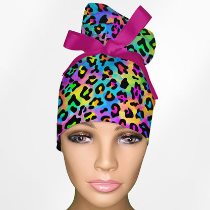 Lisa Leopard High Bun Ponytail Scrub Cap