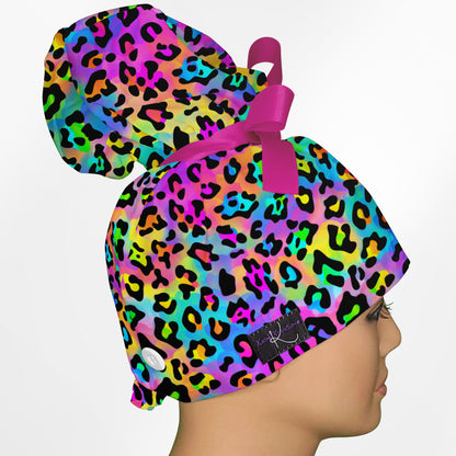 Lisa Leopard High Bun Ponytail Scrub Cap