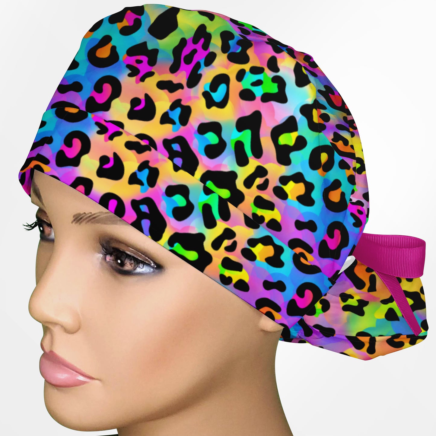 Lisa Leopard Ponytail Scrub Cap