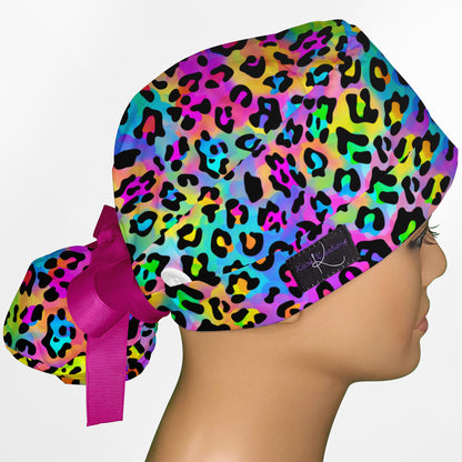 Lisa Leopard Ponytail Scrub Cap