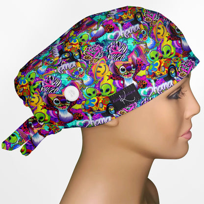 Aloha in Technicolor Low-Tie Scrub Cap