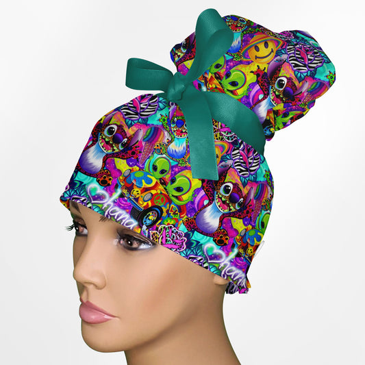 Aloha in Technicolor High Bun Ponytail Scrub Cap