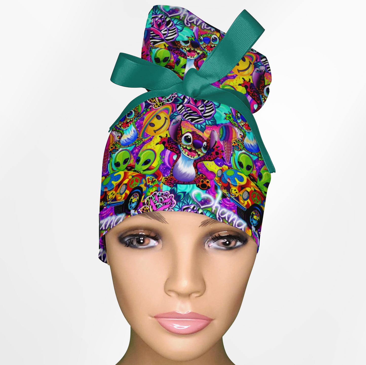 Aloha in Technicolor High Bun Ponytail Scrub Cap