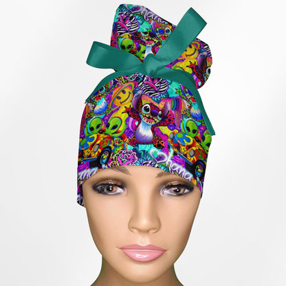 Aloha in Technicolor High Bun Ponytail Scrub Cap