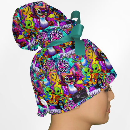 Aloha in Technicolor High Bun Ponytail Scrub Cap