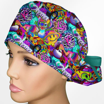 Aloha in Technicolor Ponytail Scrub Cap