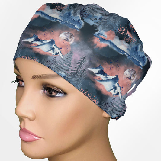 Mountains Watercolor Low-Tie Surgeon Cap