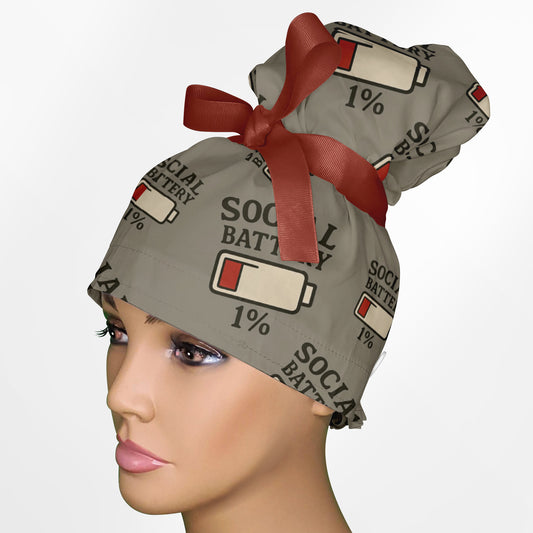 My Social Battery High Bun Ponytail Scrub Cap