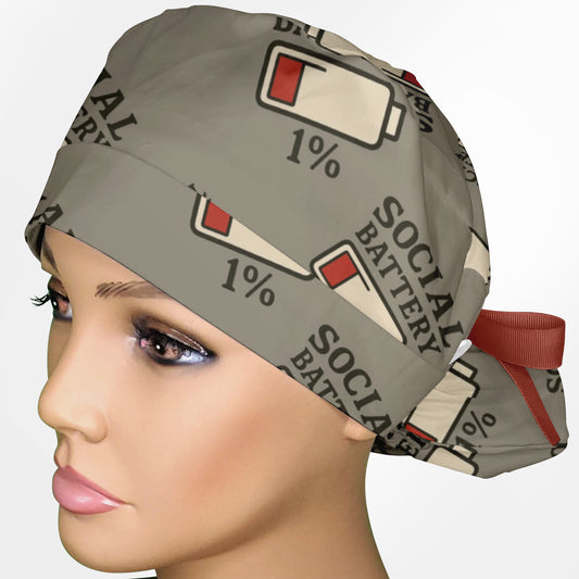 My Social Battery Ponytail Scrub Cap