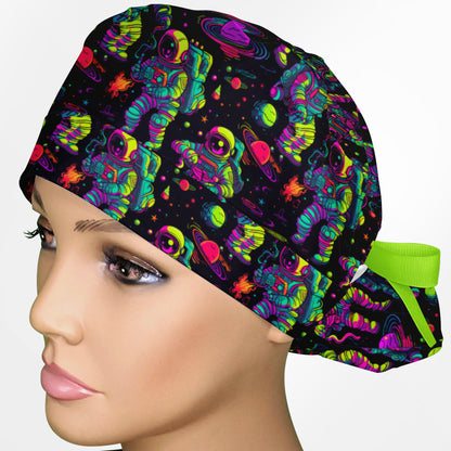 Neon Astronaut Ponytail Scrub Cap