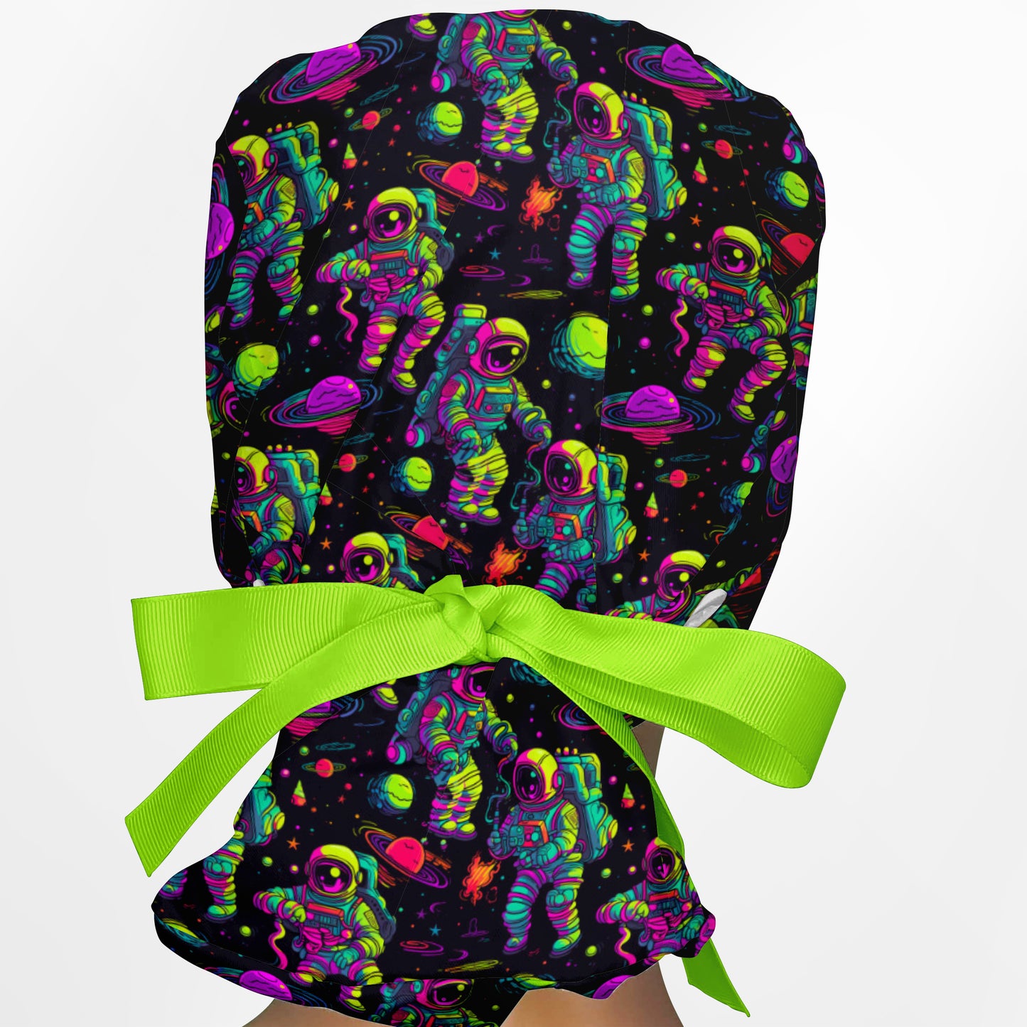 Neon Astronaut Ponytail Scrub Cap