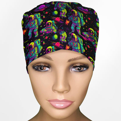 Neon Astronaut Ponytail Scrub Cap