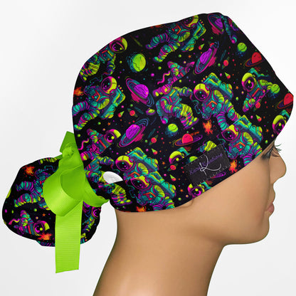 Neon Astronaut Ponytail Scrub Cap