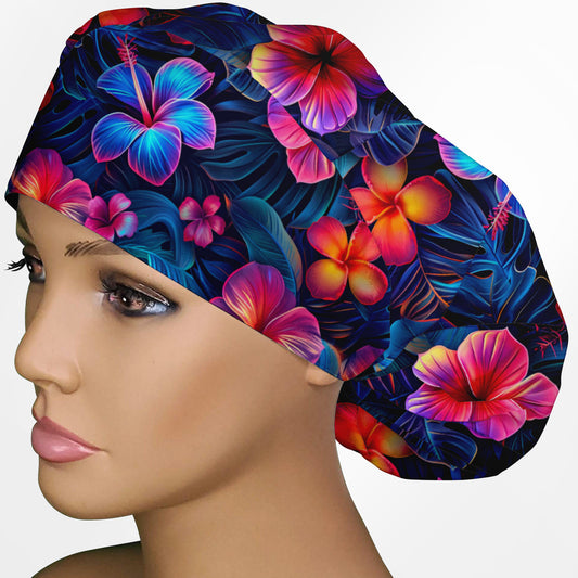 Neon Flowers Bouffant Scrub Cap