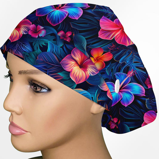 Neon Flowers Euro Scrub Cap