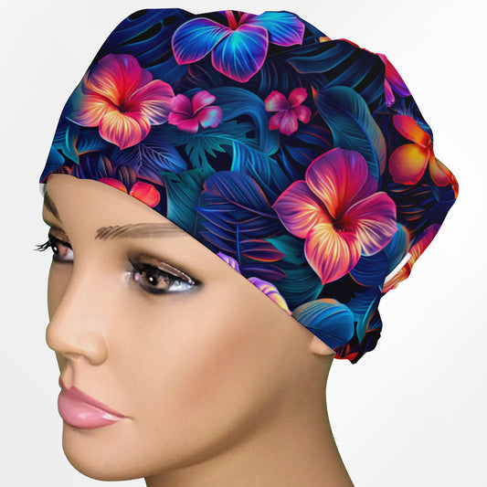 Neon Flowers Low-Tie Surgeon Scrub Cap