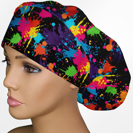 Neon Paint Splatter Bouffant Scrub Cap