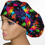 Neon Paint Splatter Bouffant Scrub Cap