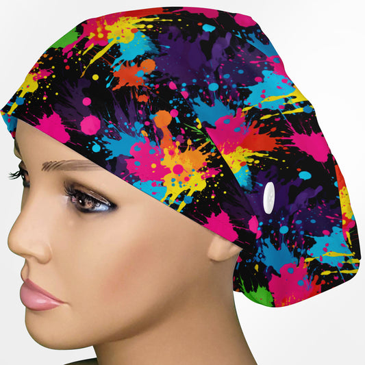 Neon Paint Splatter Euro Scrub Cap